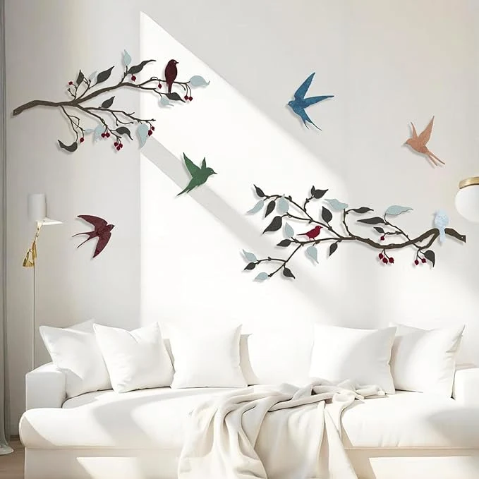 Recyclable Harikikochuu 4PCS Metal Birds Wall Decor Birds on the Branch Silhouette Art Metal Leaves with Bird Outdoor Hanging Wall Sculpture for Home Office Balcony Garden Decor.（Colorful Swallow）About This Certified