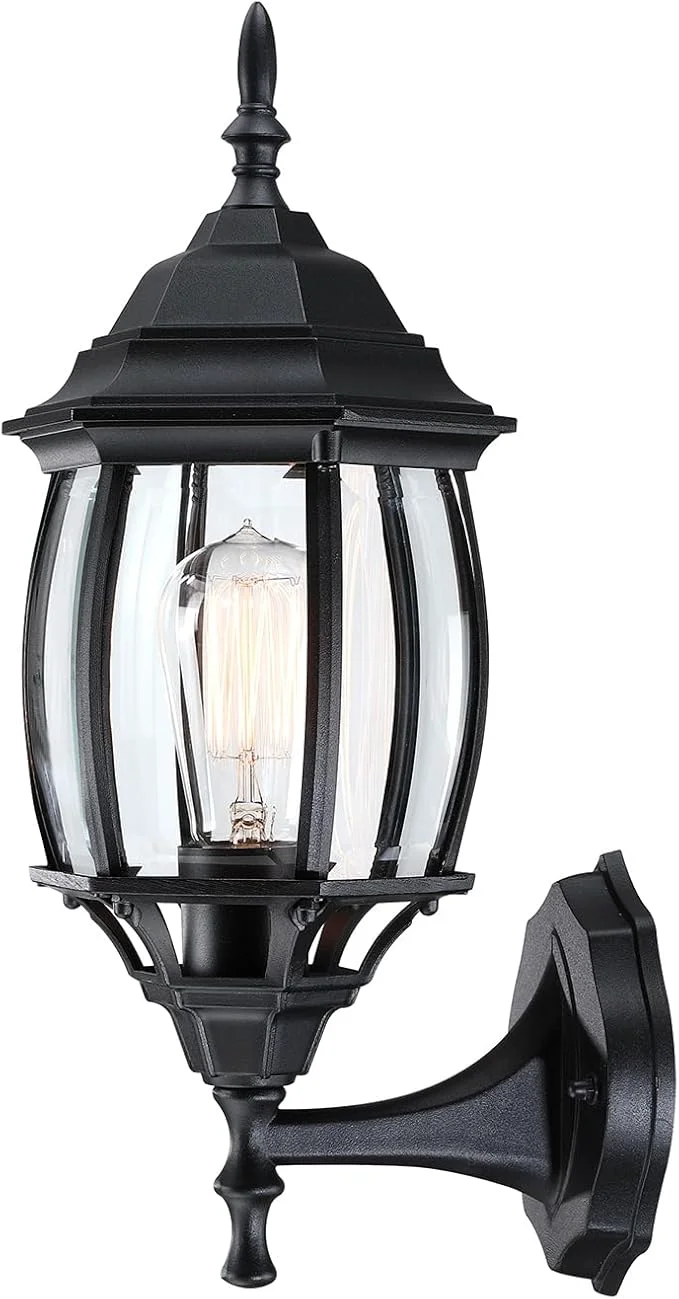 Classic 16.8 Inch Outdoor Porch Light - Black Outside Light for House Metal and Glass Exterior Wall Sconce Waterproof Wall Mount Outdoor Lantern for Garage Front Door Balcony E26 BaseAbout ThisOverview Certified