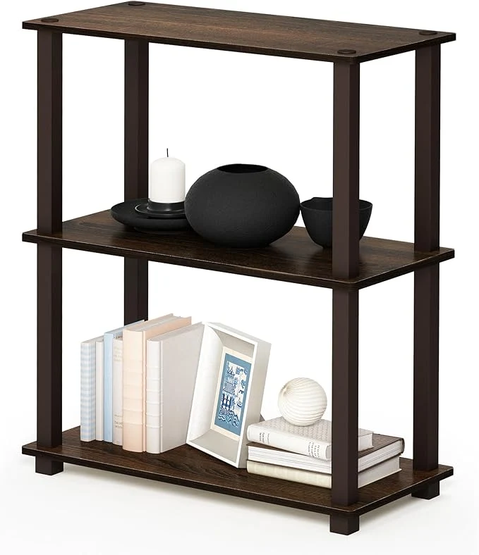 Modern Furinno TURN-S-TUBE Storage Shelves 3-Tier Book Shelf Corner Shelf Toolless Open Shelves for Organization and Storage Living Room Garage Home Office WalnutAbout ThisOverview Trendy