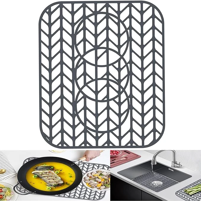 Optimized AWOKE Sink Protectors for Kitchen Sink - 13.6 x 11.6 Sink Mat - Heat-resistant Easy-clean Silicone Sink Mat - for Protection of Stainless Steel Sink with 3 Reserved HolesAbout This Fine Crafted