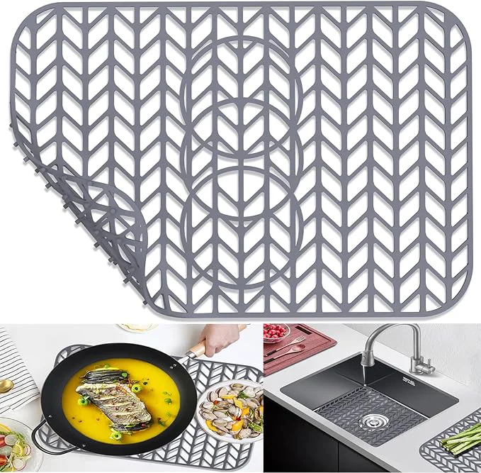 Solid AWOKE Sink Protectors for Kitchen Sink - 19 x 13 Sink Mat - Heat resistant Easy-clean Silicone Sink Mat - for Protection of Stainless Steel Sink - with 3 Reserved Holes Grey About ThisOverview Traditional