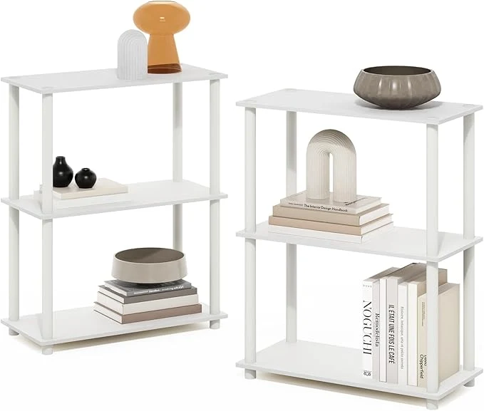 Classic Furinno Turn-N-Tube Storage Shelves Set of 2 3-Tier Book Shelf Corner Shelf Toolless Open Shelves for Organization and Storage Living Room Garage Home Office WhiteAbout ThisOverview High-End