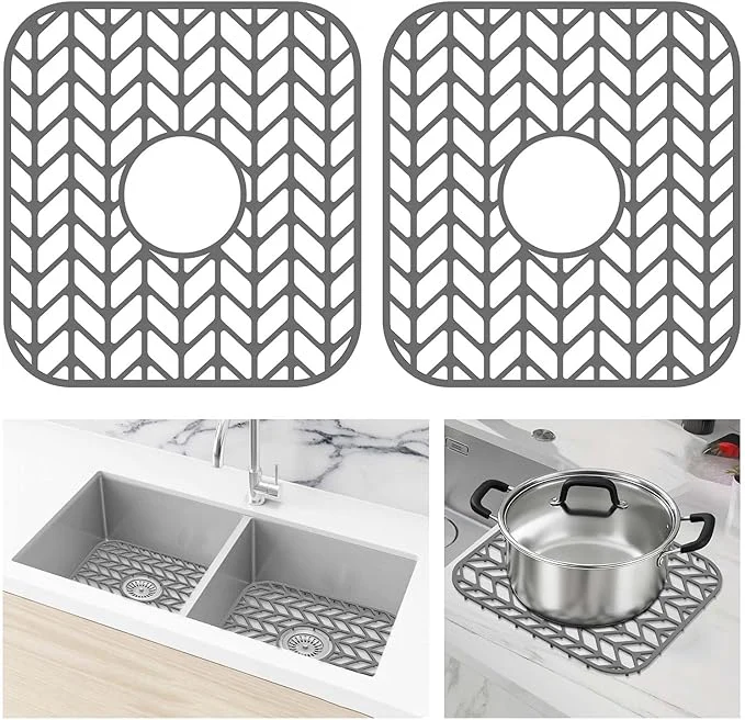 Reliable AWOKE Silicone Sink Protectors for Kitchen Sink 12 x 11 Sink Mat for bottom of sink Center Drain Hole Protect Sink from Stains Scratches Dishwasher Safe Grid Mat for Kitchen 2 Pack Gray About ThisOverview Selected
