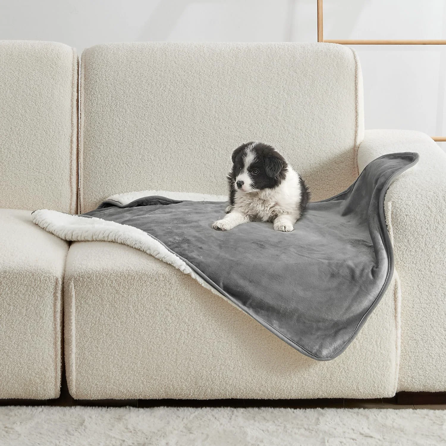 Superior Yaning Waterproof Blanket 30x40 in - Double-Sided Sherpa Flannel Grey Pet Furniture Protector for Beds Couches Effective