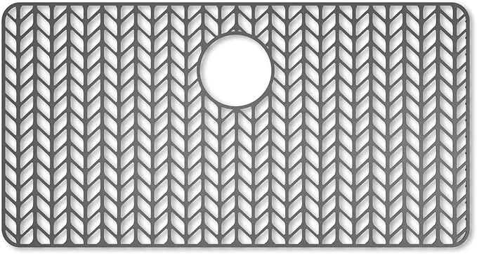 World-Class AWOKE Large Silicone Sink Protectors for Kitchen Sink 30 x 16 Rear Drain Hole Sink Mat for Bottom of Farmhouse Kitchen Stainless Steel Sinks Raised Feet Heat Resistant Non-slip Gray About ThisOverview Healthy