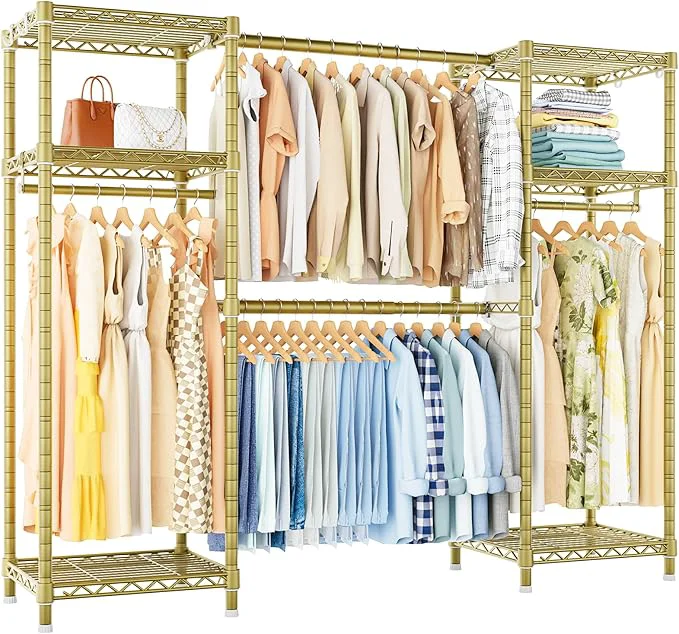 Easy-to-Use Ulif E7 Garment Rack Heavy Duty Clothes Storage System with Extendable Hangers Rods Metal Clothing Rack with 6 Wire Shelves 52.3 -72 W x 14.5 D x 71.2 H Load 838lbs GoldAbout ThisOverview Proven