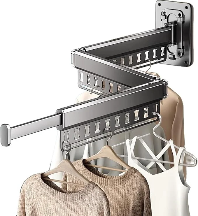 Specialty Clothes Drying Rack Wall-Mounted 3-Fold Retractable Clothes Hanger with Windproof Holes Detachable Design Sturdy Foldable Laundry Rack for Balcony Bathroom Use Gunmetal Gray About ThisOverview High-Performance