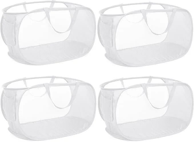Organic 4 Pack Collapsible Laundry Baskets Foldable Laundry Basket with Pocket Durable Pop Up Hampers Reinforced Handles Dirty Clothes Hamper for Laundry Bedroom Bathroom Dorm Travel or Camping WhiteAbout ThisOverview Artisan