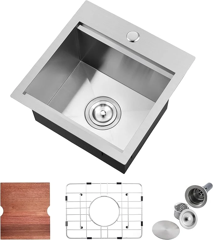 Specialty 15x17 Kitchen Sink Drop In Bar Sinks 15 x 17 x 9 Inches Stainless Steel Kitchen Bar Sink Doirteal Single Bowl Workstation Sink Prep Sinks with Accessories BL82-2About ThisOverview Refined