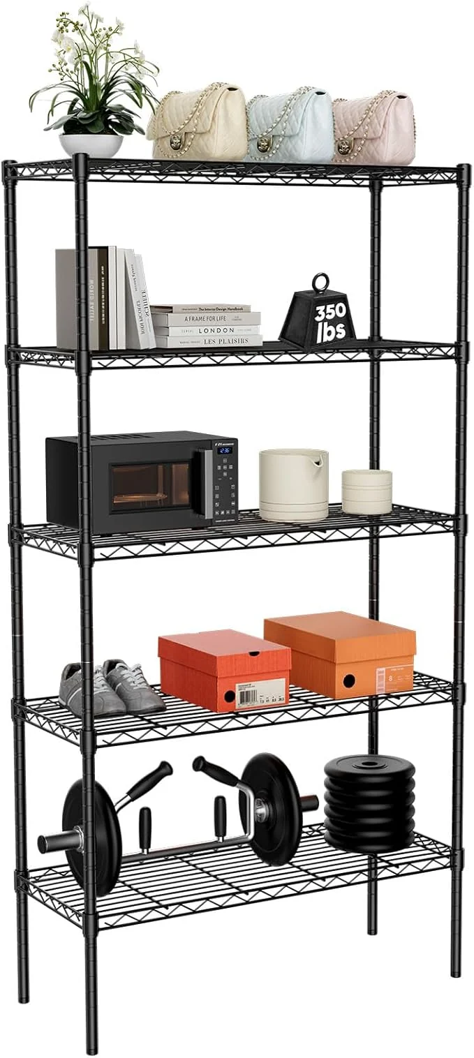 Detailed 5-Wire Shelving Metal Storage Rack Adjustable Steel Wire Racks Heavy Duty Standing Shelf Organizer for Kitchen Closet Pantry Garage Laundry Bathroom BlackAbout ThisOverview Trendy
