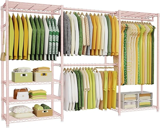 First-Class Ulif E1 Heavy Duty Closet Garment Rack 6 Tiers Adjustable Metal standing Expandable Clothing Storage with 4 Hanger Rods Easy to Assemble Wardrobe 71.4 H x 70 - 88.2 L x 14 D PinkAbout ThisOverview Safe