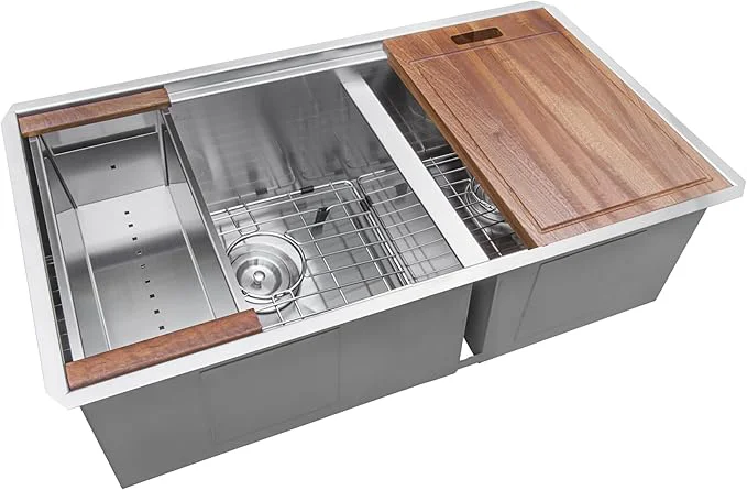 Efficient Ruvati 33-inch Workstation 60 40 Double Bowl Undermount 16 Gauge Stainless Steel Ledge Kitchen Sink - RVH8356About ThisOverview Detailed