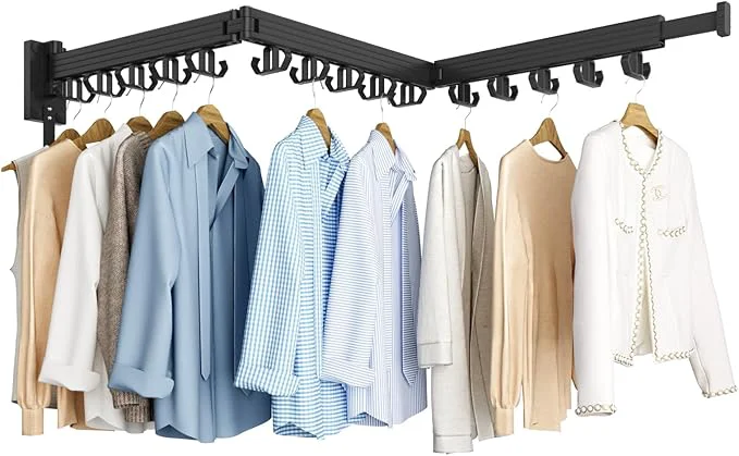 Green Clothes Drying Rack Wall Mounted Laundry Drying Rack Upgrade 3-Fold Foldable Collapsible Retractable Clothing Drying Rack with 12 Dual Hooks Organization for Laundry Room Indoor- BlackAbout ThisOverview Safe