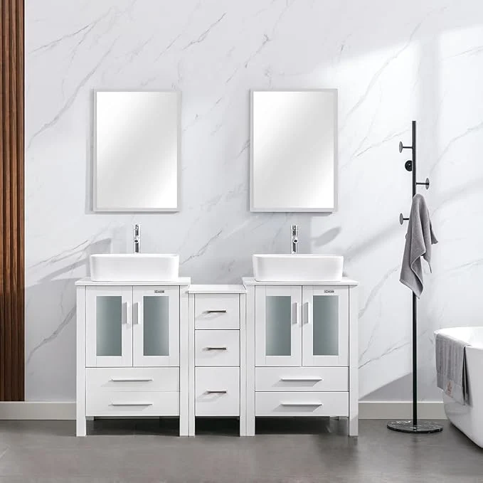 Advanced eclife 60 Modern Bathroom Vanity Sink Combo standing Cabinet with Small Side Cabinet White Rectangle Ceramic Vessel Sink Water Save Faucet Drain White T03 About ThisOverview Environmentally Friendly