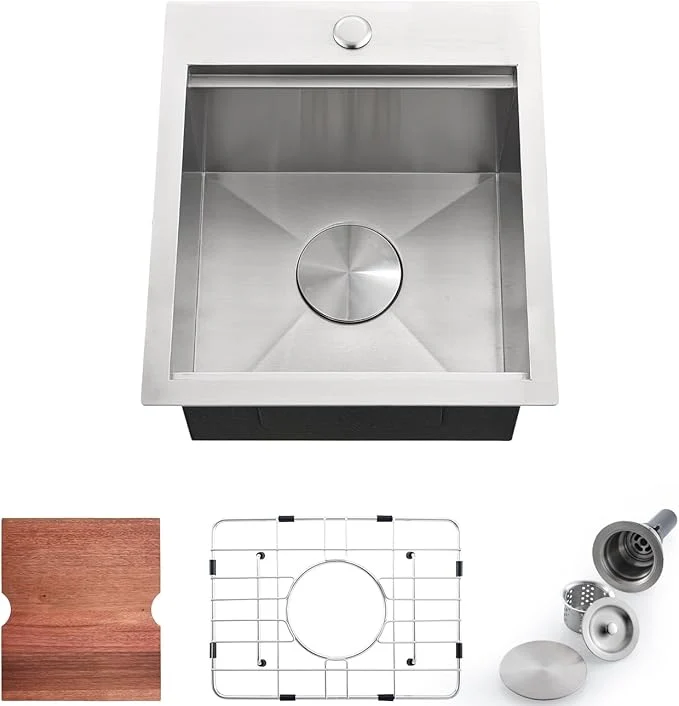 Carefully Designed 15 x 17 Inches Drop-in Kitchen Bar Sink 15 Inch Stainless Steel Bar Sink Workstation Kitchen Sinks Topmount Single Bowl Small Kitchen SinkAbout ThisOverview Secure