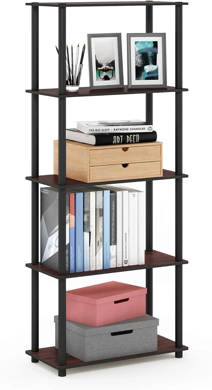 Efficient Furinno TURN-N-TUBE Storage Shelves 5-Tier Book Shelf Corner Shelf Toolless Open Shelves for Organization and Storage Living Room Garage Home Office Dark CherryAbout ThisOverview Smart