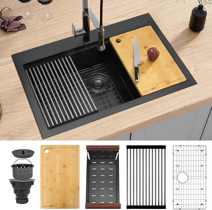 Elite Drop In Black Kitchen Sink 33 X 22 Deep and Large Single Bowl Sinks 16 Gauge Stainless Steel Workstation SinkAbout ThisOverview Smart