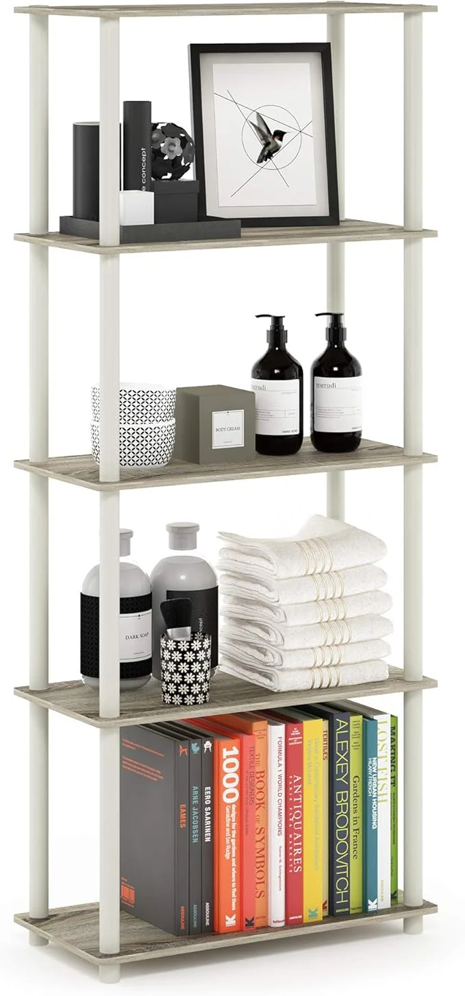 Smart Furinno TURN-N-TUBE Storage Shelves 5-Tier Book Shelf Corner Shelf Toolless Open Shelves for Organization and Storage Living Room Garage Home Office Sonoma OakAbout ThisOverview Advanced