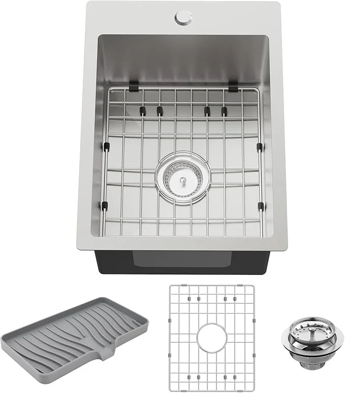 Detailed Small Kitchen Sink 15x20 Inch Bar Sink Stainless Steel Drop In Small Kitchen Sink I Choice For Small Space Nice As Toprmount Prep Sink RV Kitchen Sink With Bottom Grid Soap Mat And Drain AssemblyAbout ThisOverview Dependable