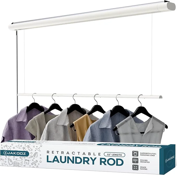 Luxury Retractable Ceiling Mounted Clothes Drying Rack for Clothing – 52.4 Pull-Down Laundry Rod Clothes Hanger Space Saving Design for Apartments Indoor Air Drying – Ceiling Hanging Laundry RackAbout ThisOverview Fast