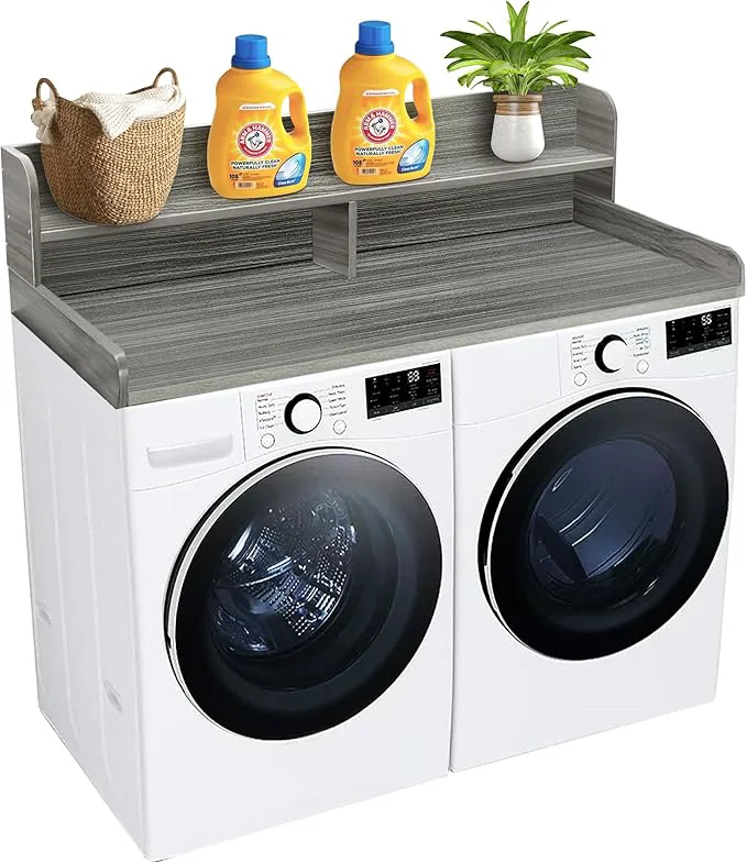 Fine Royxen Laundry Countertop with 2-Tier Shelf Universal Fit Washer and Dryer Countertop with Storage Space Shelf Height 11.5 Inches Solid Wood Core EucalyptusAbout ThisOverview Original Design