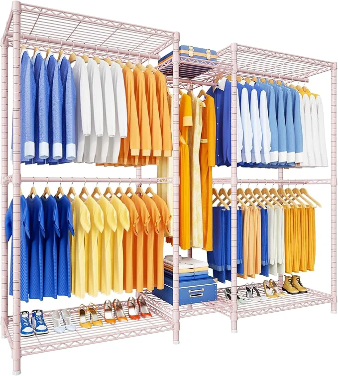 Exceptional Ulif E12 Clothes Rack，Heavy Duty standing Garment Rack with Shelves，Metal Clothing Closet Storage System for Hanging Clothes，71 W x 16 D x 76.5 H Hold 960 lbs，PinkAbout ThisOverview Optimized