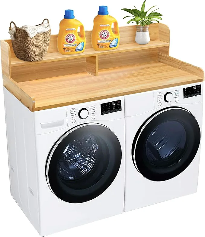Secure Royxen Laundry Countertop with 2-Tier Shelf Universal Fit Washer and Dryer Countertop with Storage Space Shelf Height 11.5 Inches Solid Wood Core OakAbout ThisOverview Efficient