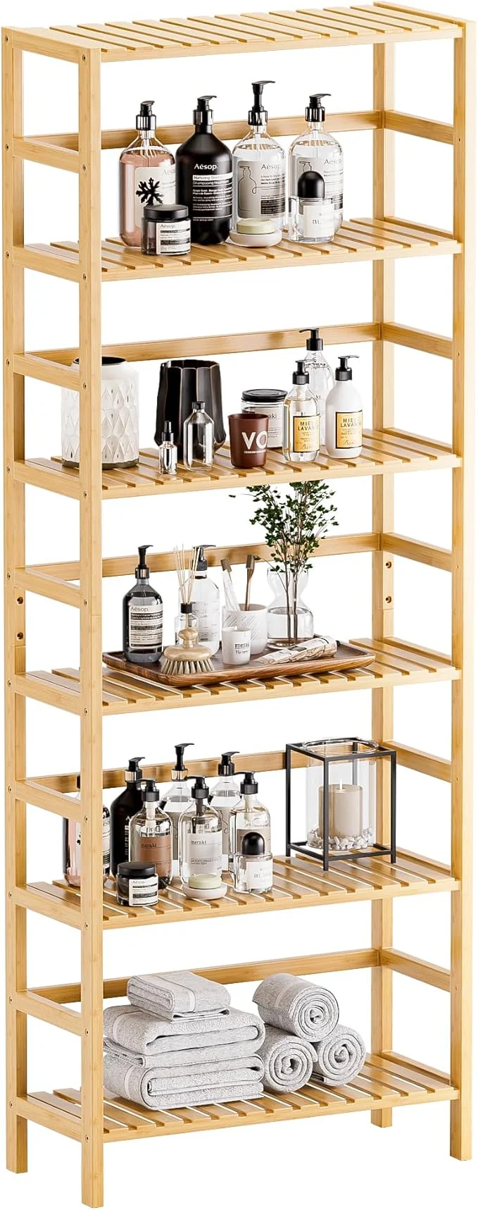 Artisan HITNET Bamboo Shelf 6-Tier Adjustable Tall Open Bookcase Bathroom Storage Rack standing Shelving Unit Plant Display Stand for Small Space NaturalAbout ThisOverview Optimized
