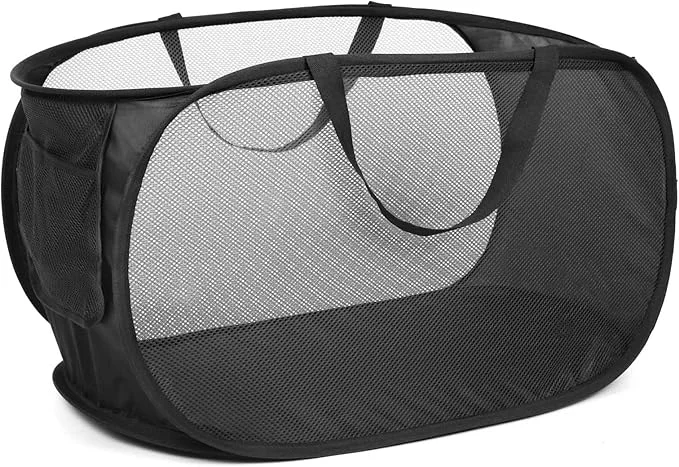 Original Durable Collapsible Laundry Baskets Mesh Pop Up Laundry Hamper with Side Pocket Foldable Clothes Storage Hamper with Reinforced Carry Handles for Laundry Bathroom Kids Room Dorm or Travel BlackAbout ThisOverview Powerful