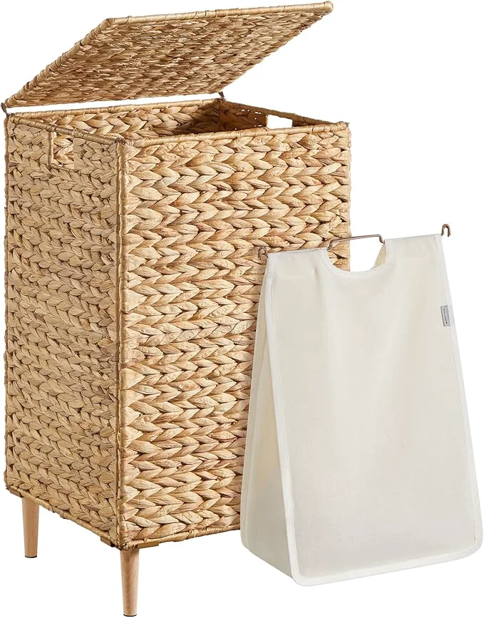 Proven SONGMICS Laundry Hamper 25 Gal. 95 L Handwoven Water Hyacinth Wicker Laundry Basket with Lid Natural Material Removable Machine Washable Liner Handles Natural ULCB201Y01About ThisOverview Verified