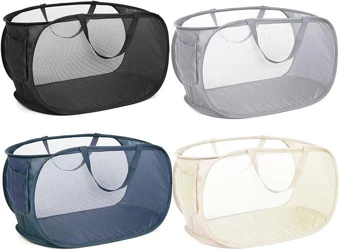 Certified 4 Pcs Durable Collapsible Laundry Baskets Foldable Laundry Basket Large Opening Pop Up Laundry Hamper with Pocket Clothes Hamper with Handles for Laundry Bathroom Kids Room Dorm or TraveAbout ThisOverview Quality