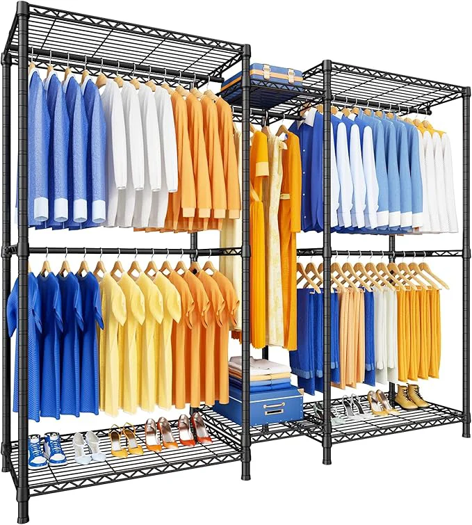 Fine Crafted Ulif E12 Clothes Rack，Heavy Duty standing Garment Rack with Shelves，Metal Clothing Closet Storage System for Hanging Clothes，71 W x 16 D x 76.5 H Hold 960 lbs，BlackAbout ThisOverview Dependable