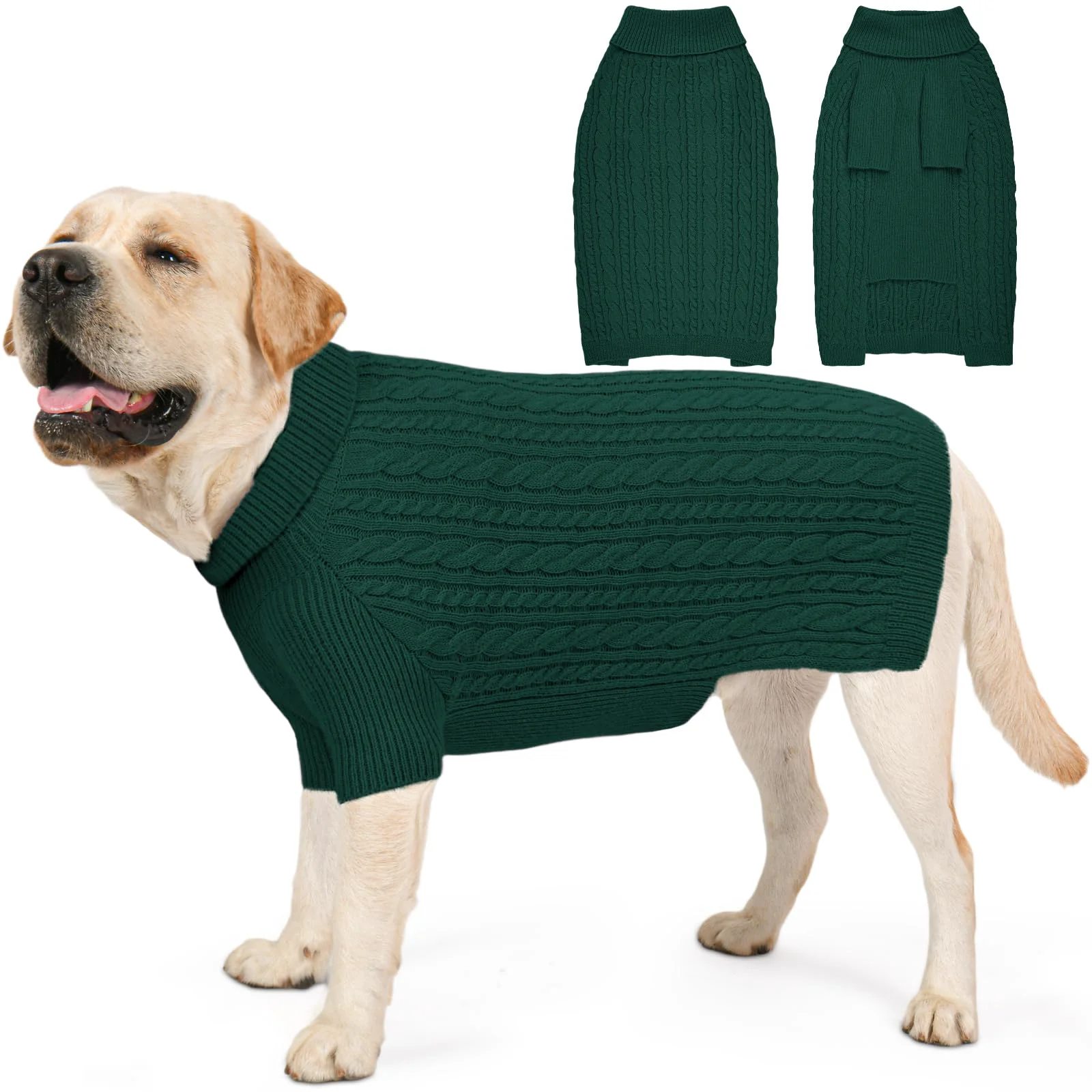 Superior KCFESTIHUE XXL Green Dog Sweater for Big Dogs – Turtleneck Knit Easy-to-Use