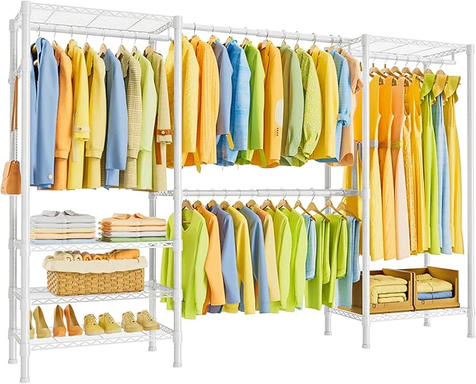 Durable SEMHOR E06 Expandable Heavy Duty Clothes Rack for Reach-in Closet Large standing Clothing Racks with Shelves Carbon Steel Closet System Adjustable from 70.8-93.9 Max Load 800LBS WhiteAbout ThisOverview Environmentally Friendly