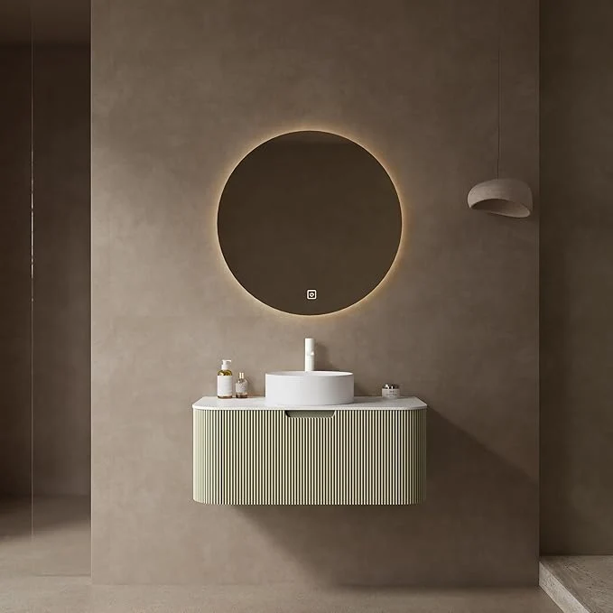 Easy-to-Use KEIKI 36 Bathroom Vanity Cabinet with Sink Combo Wall Mounted Curved Edges Striped Floating Bathroom Vanity with Soft-Close Drawer White Round Ceramic Basin Without Faucet Light GreenAbout ThisOverview Long-Lasting
