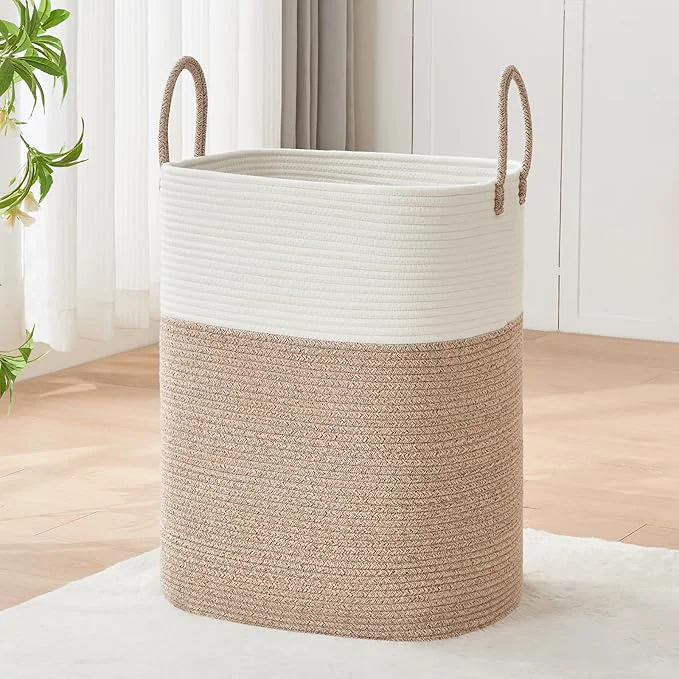 Effective Laundry Basket with Handles - Blanket Basket Hampers for Bedroom Aesthetic Laundry Hamper Blanket Storage for Living Room Clothes Hamper Tall Large 17 x 14 x 26 White Rice BrownAbout ThisOverview Practical