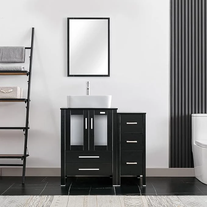 Green eclife 36 Modern Bathroom Vanity Sink Combo standing Cabinet with Small Side Cabinet White Rectangle Ceramic Vessel Sink Water Save Faucet Drain Black T03 About ThisOverview Minimalist