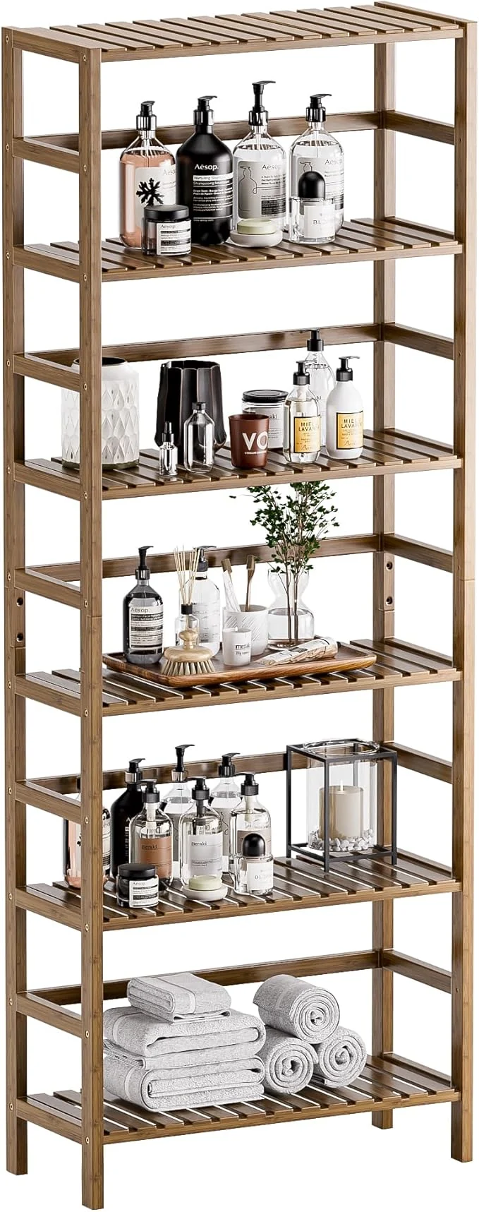Superior HITNET Bookcase Bamboo Bookshelf 6-Tier Adjustable Tall Open Book Shelf Standing Storage Shelves Organizer Flower Plant Display Stand WalnutAbout ThisOverview Artisan