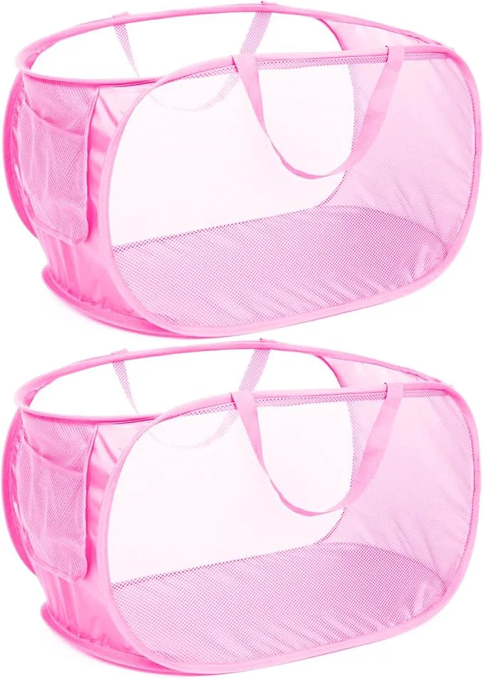 Innovative Durable Collapsible Laundry Baskets Mesh Pop Up Laundry Hamper with Side Pocket Foldable Clothes Hamper with Reinforced Carry Handles for Laundry Bathroom Kids Room Dorm or Travel 2 Pack PinkAbout ThisOverview Official