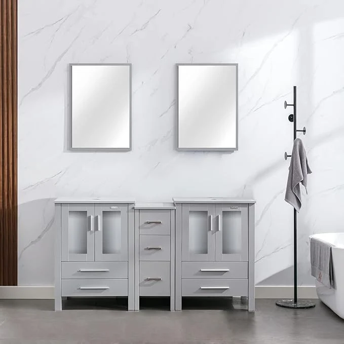 Easy-to-Use eclife 60 Modern Bathroom Vanity Sink Combo standing Cabinet with Small Side Cabinet Without Vessel Sink Faucet Drain Gray Vanity Only About ThisOverview First-Class
