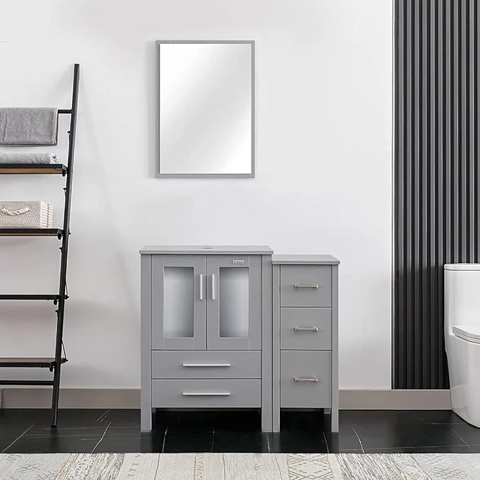 eclife 36 Modern Bathroom Vanity Sink Combo standing Cabinet with Small Side Cabinet Without Vessel Sink Faucet Drain Gray Vanity Only About ThisOverview Artisan