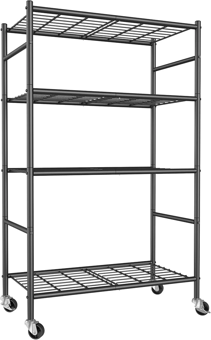 Elite Storage Shelves Organizer - 4 Tier Metal Shelf Organizer with Metal Wheels and Adjustable Leveling Feet Heavy Duty Garage Shelving for Kitchen Pantry and Closet 33.1 x12.6 x58.9 BlackAbout ThisOverview Practical