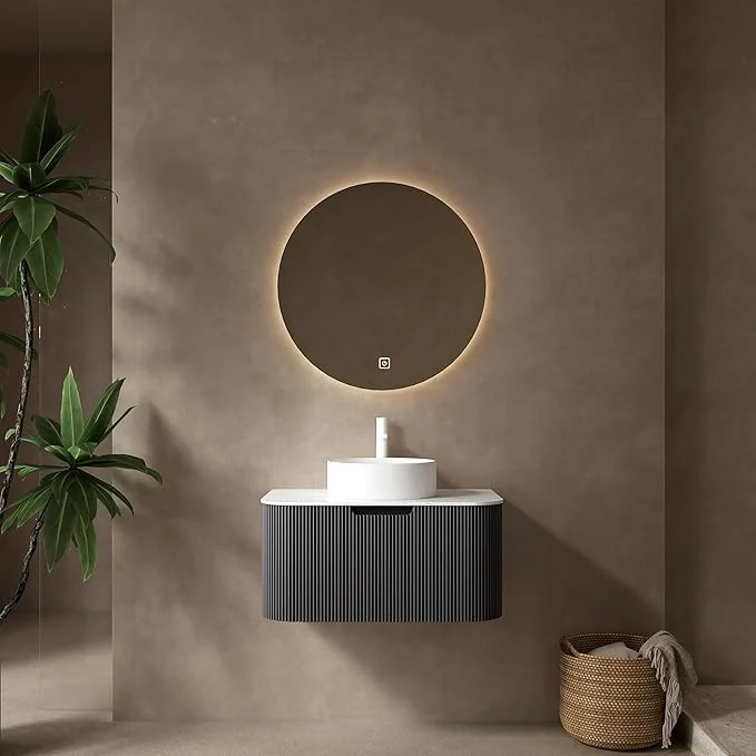 Fast KEIKI 30 Bathroom Vanity Cabinet with Sink Combo Wall Mounted Curved Edges Striped Floating Bathroom Vanity with Soft-Close Drawer White Round Ceramic Basin Without Faucet BlackAbout ThisOverview Detailed