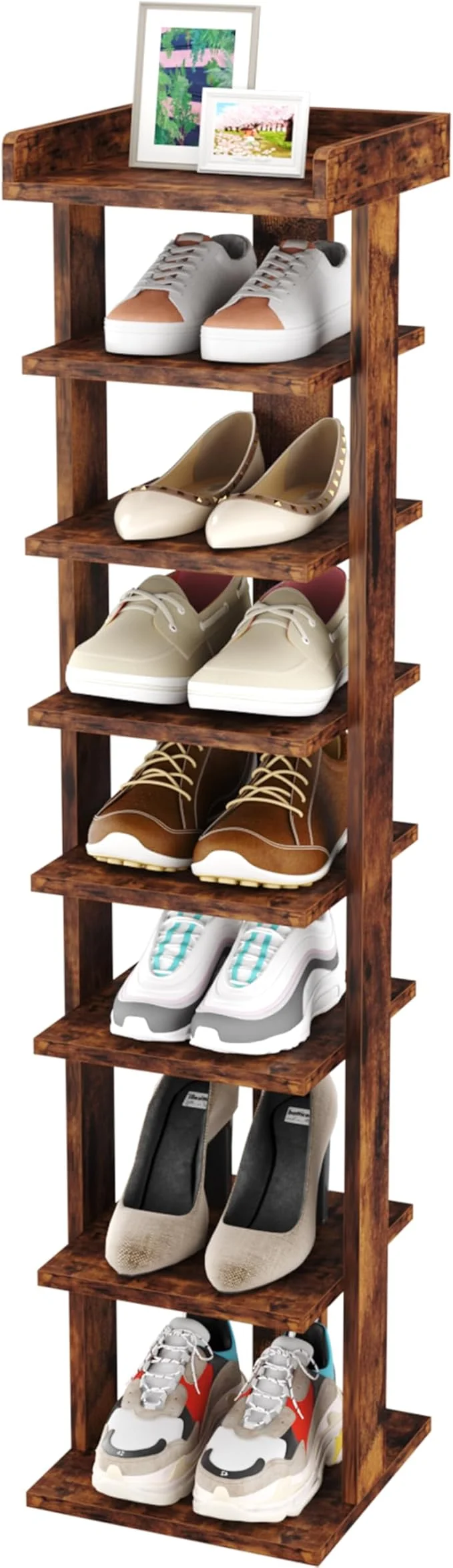 Relaxed HOMEFORT 7-Tier Wood Shoe Rack Entryway Shoe Tower Vertical Shoe Organizer Wooden Shoe Storage Stand Rustic BrownAbout ThisOverview Sophisticated
