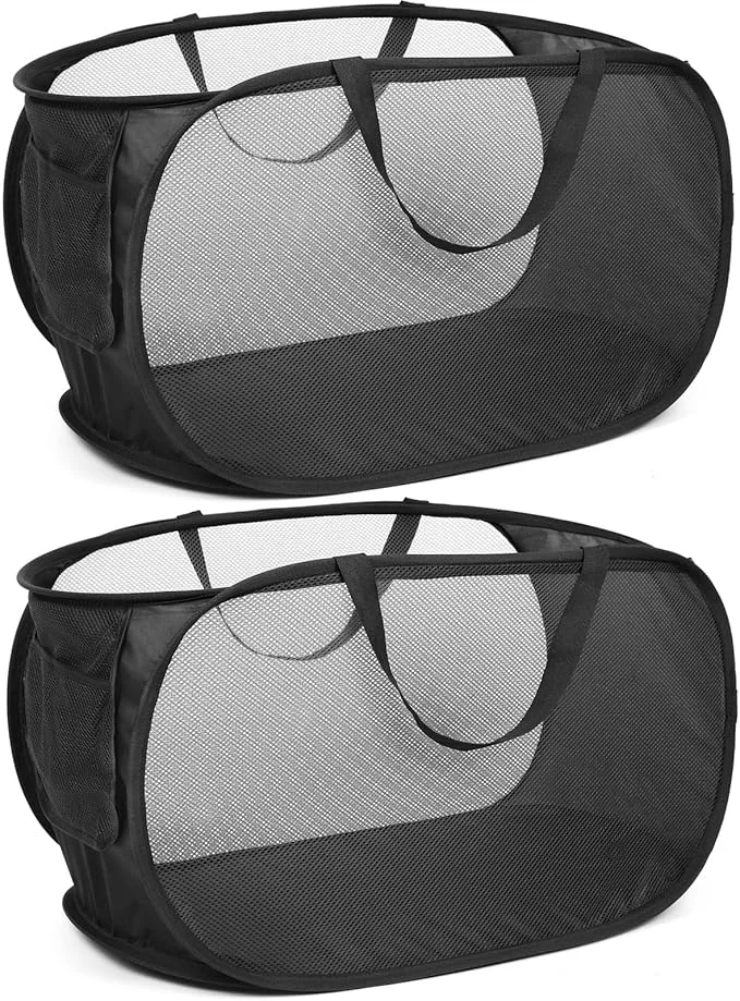 High-Performance Durable Collapsible Laundry Baskets Mesh Pop Up Laundry Hamper with Side Pocket Foldable Clothes Hamper with Reinforced Carry Handles for Laundry Bathroom Kids Room Dorm or Travel 2 Pack BlackAbout ThisOverview Authentic