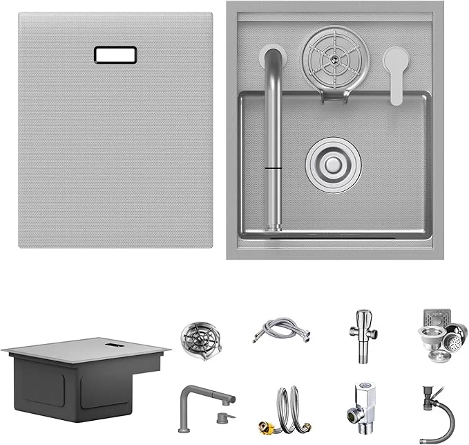 Secure 17.72 x 14.96 inch Bar Sink 11 Gauge Handmade Stainless Steel Wet Sink Topmount Small Kitchen sink Sinagle Bowl With Brushed Finish for Outdoor RV and Prep UseAbout ThisOverview Enhanced