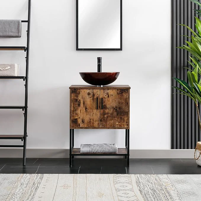 Responsible eclife 24 Bathroom Vanity Sink Combo Cabinet Modern Stand Pedestal Bronze Round Tempered Glass Vessel Sink 1.5 GPM Water Save Faucet Solid Brass Pop Up Drain A09 B16BR About ThisOverview Crafted