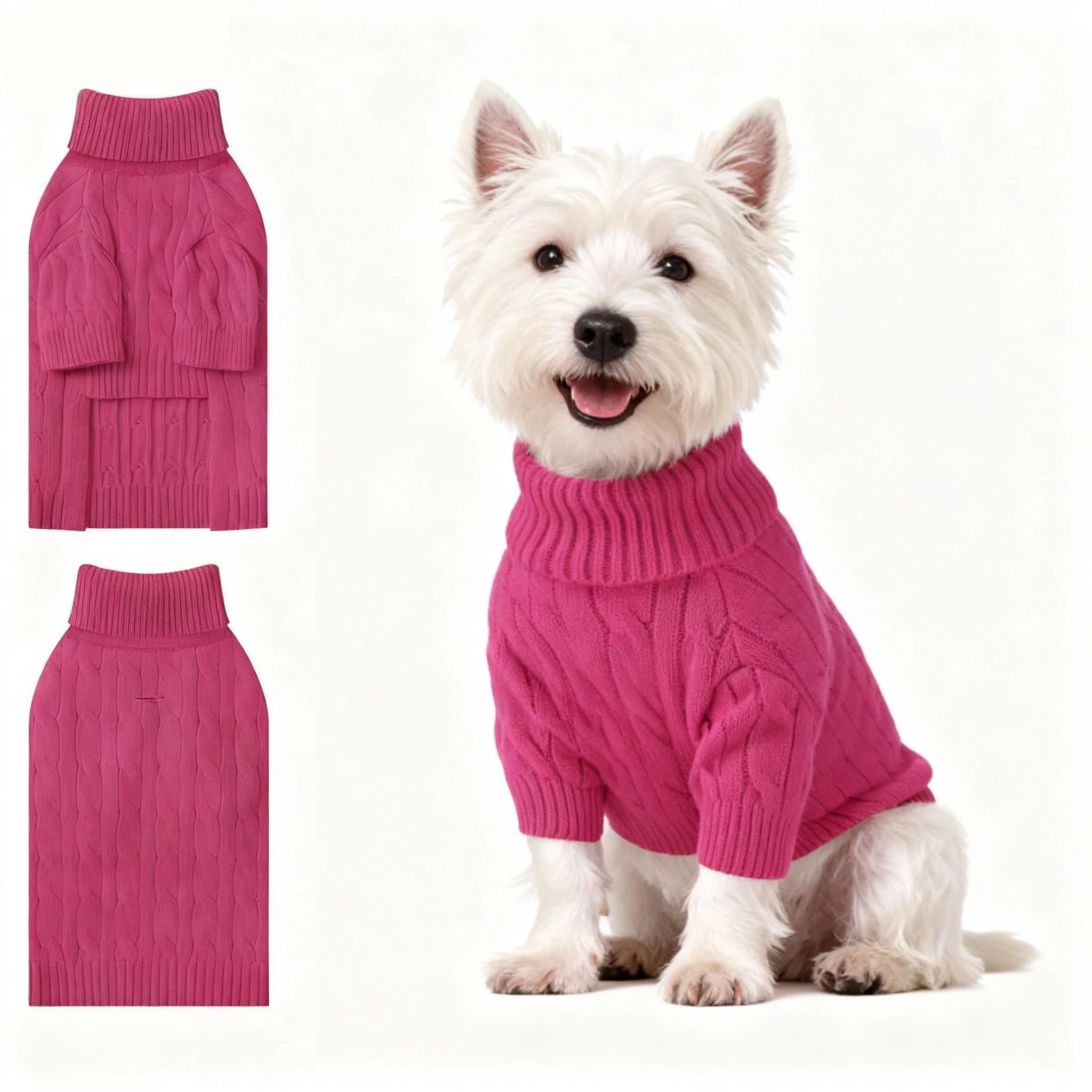 Breathable Hó Pêng-iú Small Dog Thermal Pullover Sweater – Hot Pink Turtleneck Cable Knit for Small Medium Breeds Prestigious