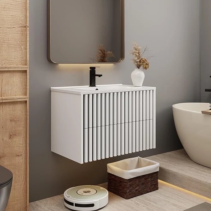 Official eclife 30 Floating Bathroom Vanity with Sink Combo Modern Wall Mounted Cabinet with 2 Fluted Drawers Undermount Sink Faucet Drain Mixed WhiteAbout ThisOverview Powerful