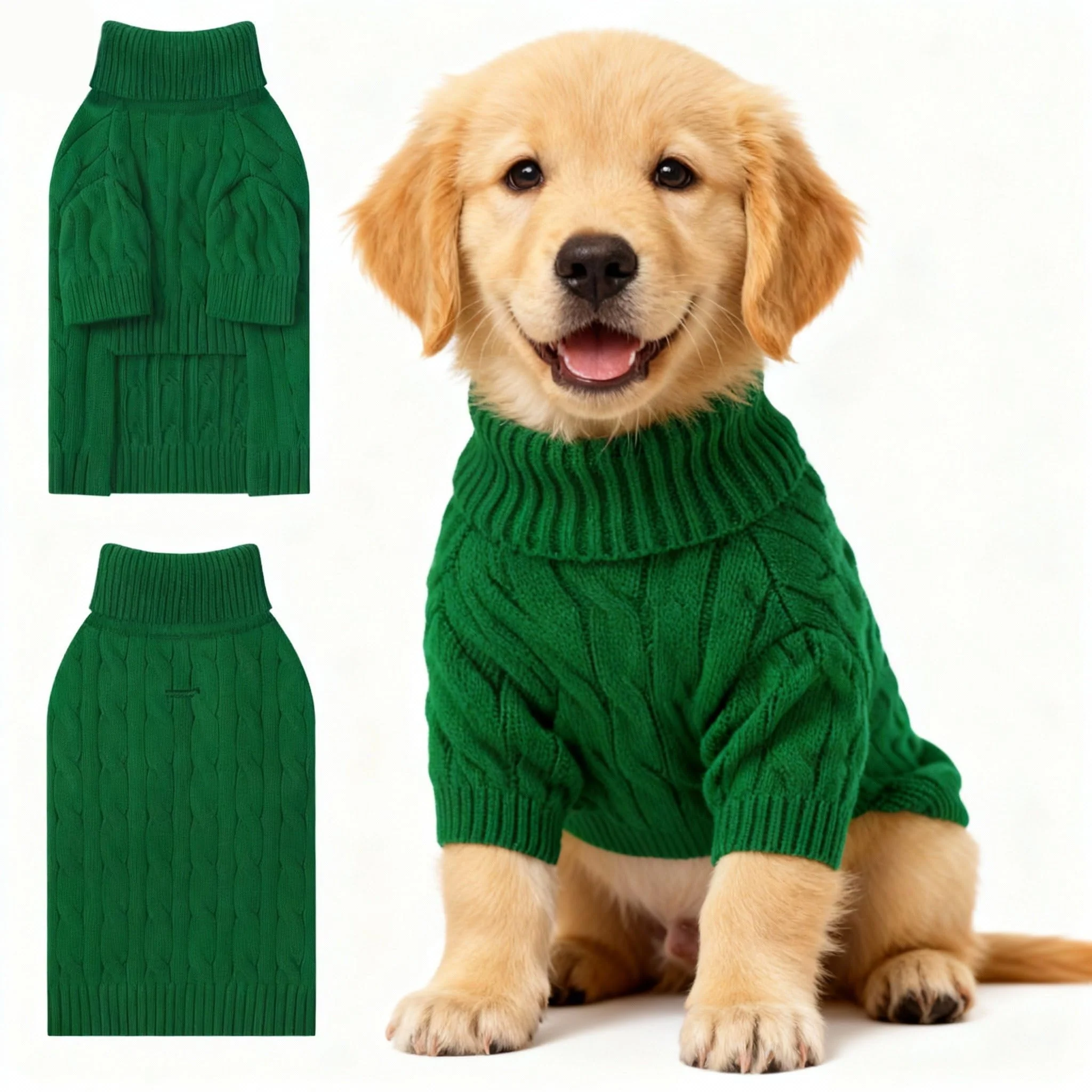 Next-Generation Hó Pêng-iú Small Dog Thermal Pullover Sweater – Green XX-Large Classic Cable Knit Turtleneck for Chihuahuas Bulldogs More Crafted
